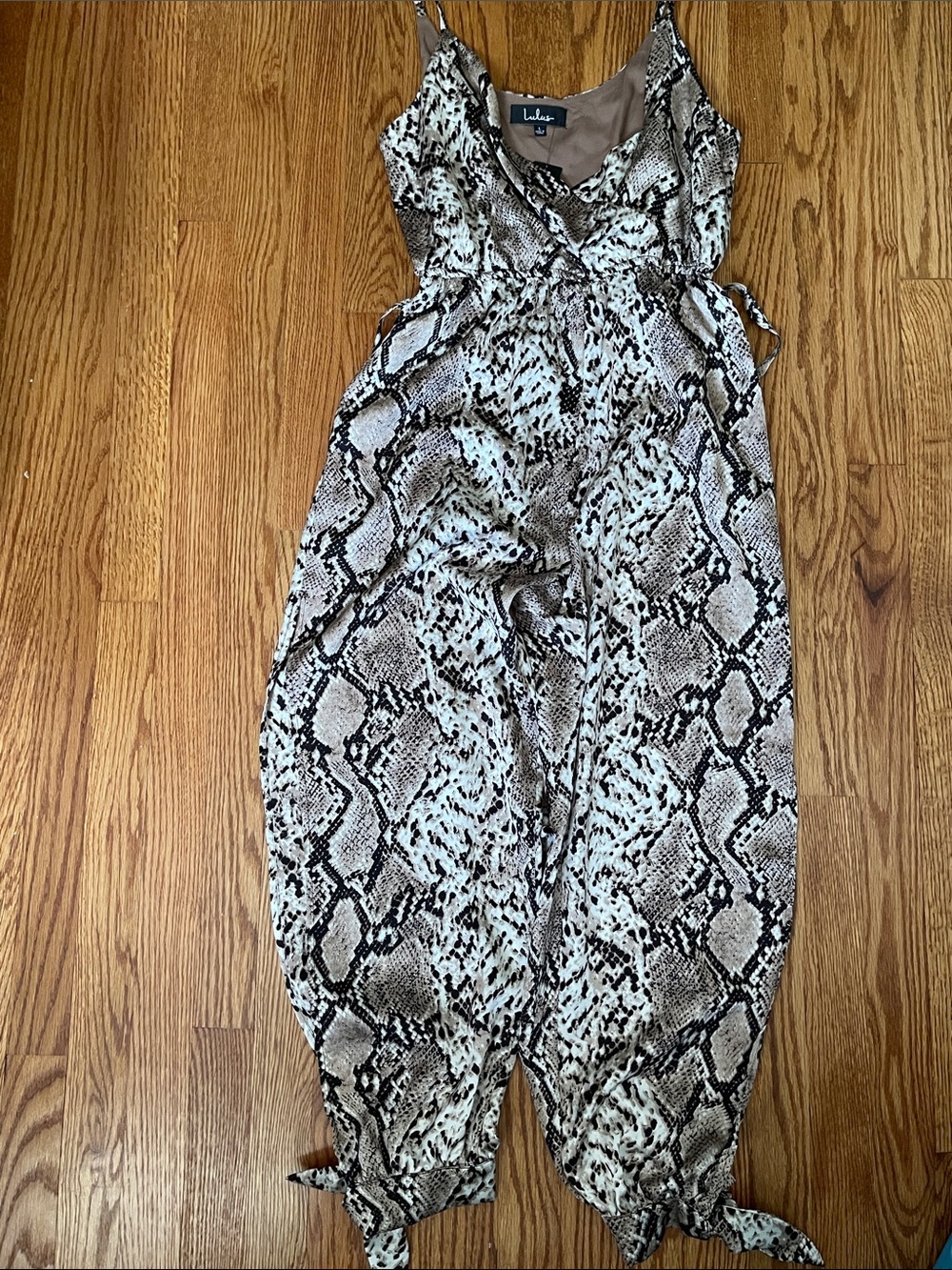 Lulu's Beige, Black and White Snake-Print Jumpsuit